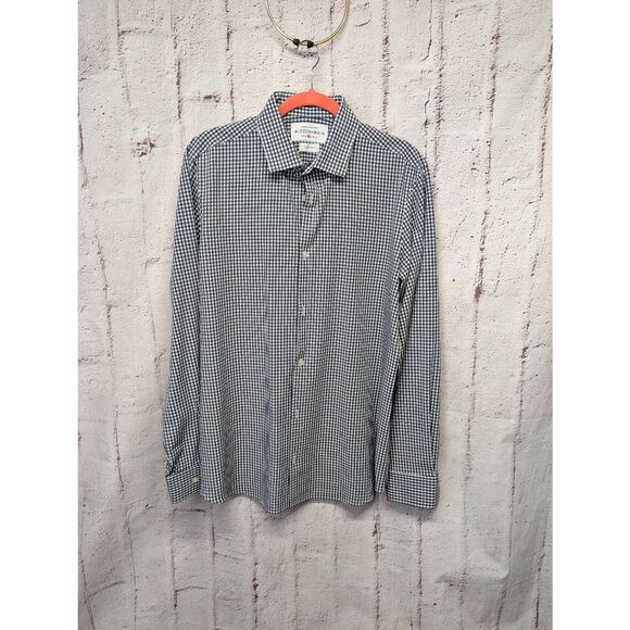 MIZZEN + MAIN Shirt Men's XL Trim Fit White Blue Long Sleeve Plaid Button Up Per - Picture 1 of 8